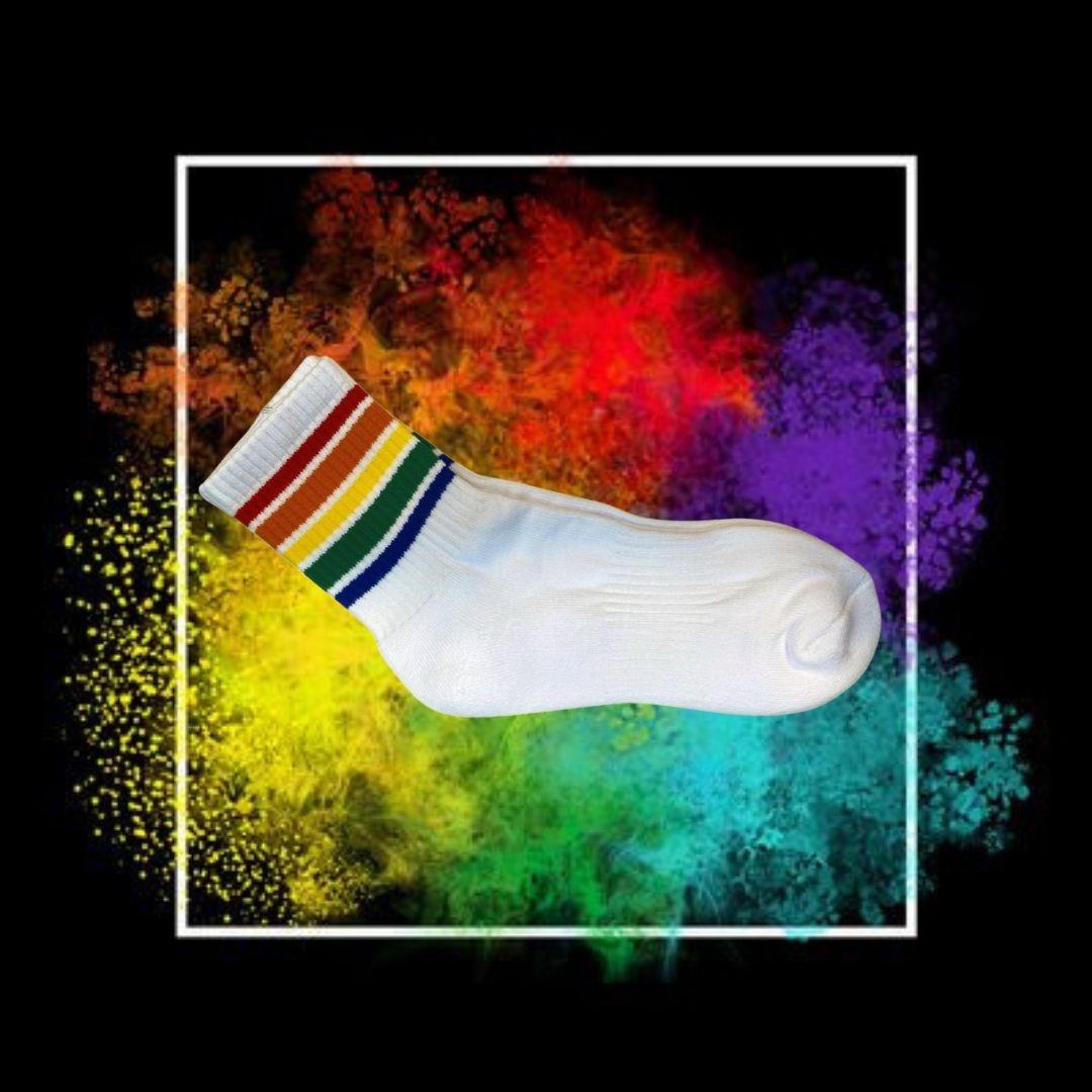 Unisex Rainbow White Athletic Socks - | EMCL - | MAD Lifestyle