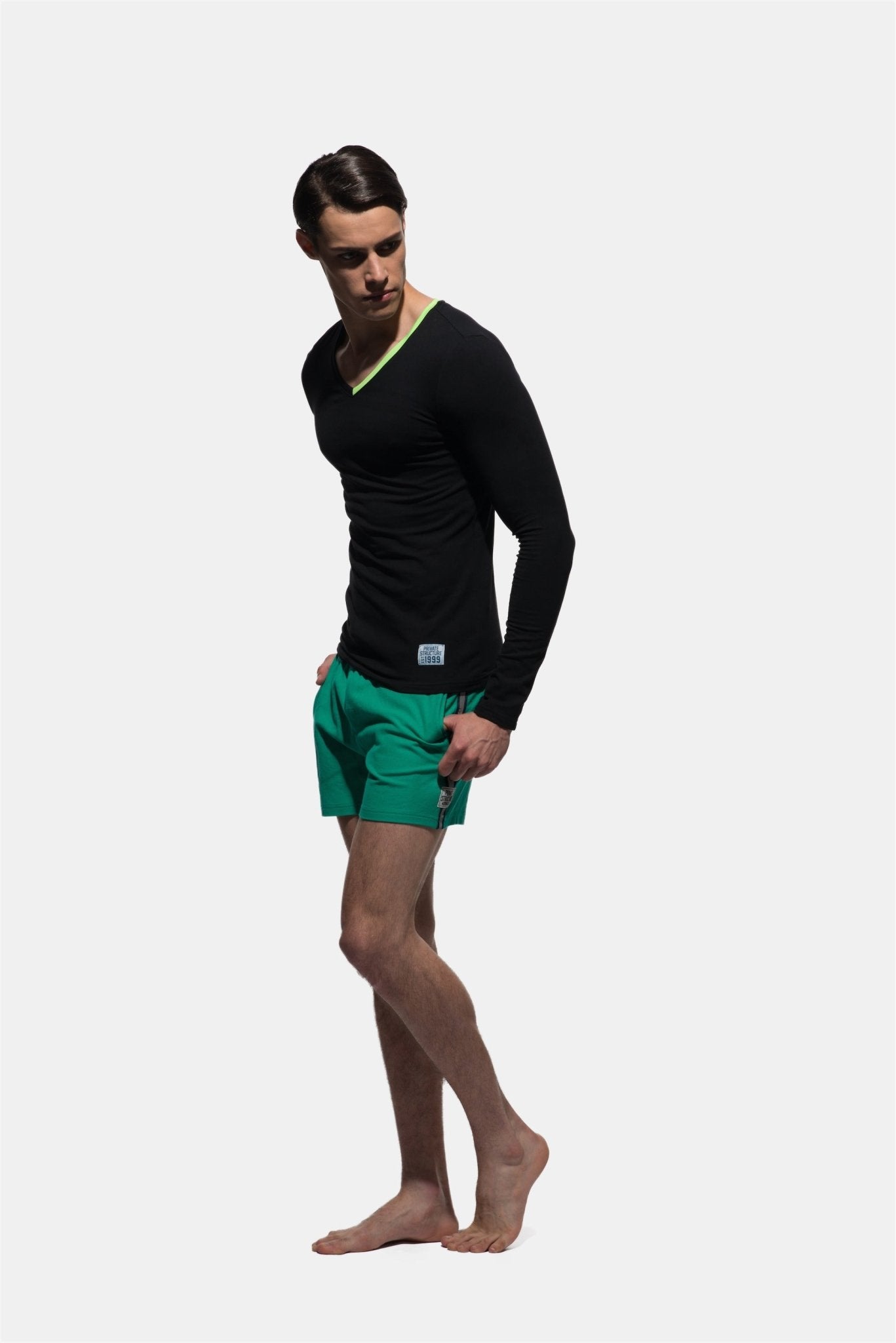 Fitted V Neck Long Sleeve Tee - | Private Structure - | MAD Lifestyle