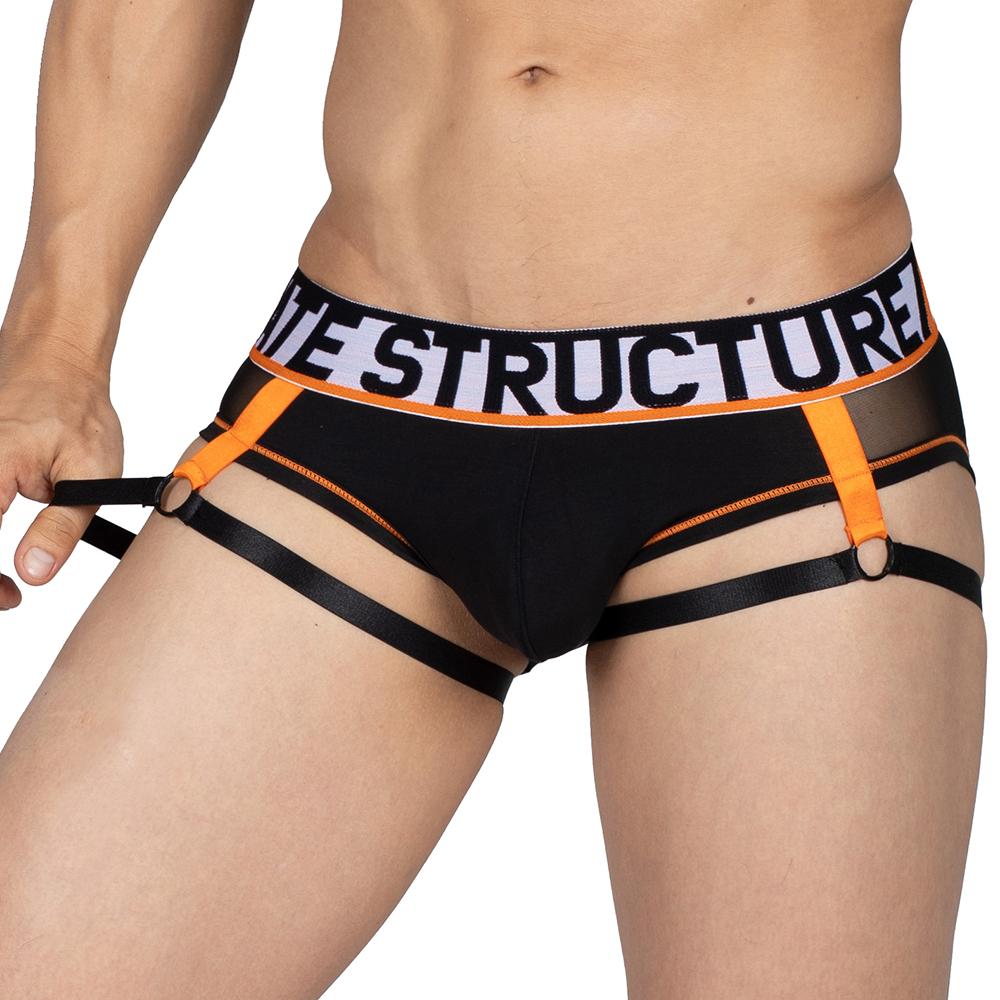 MOMENTUM Orange Harness Mesh Mini Brief - Black - MIUU4357 - | Private Structure - | MAD Lifestyle