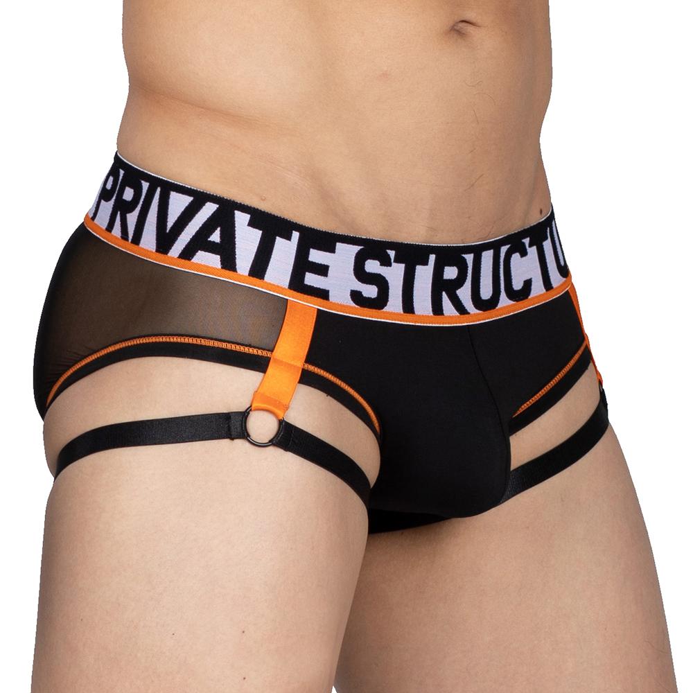 MOMENTUM Orange Harness Mesh Mini Brief - Black - MIUU4357 - | Private Structure - | MAD Lifestyle
