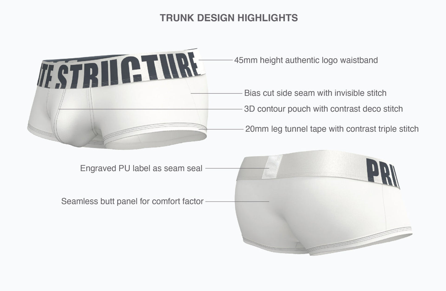 Prestiq Men's Trunk - White - | Private Structure - | MAD Lifestyle